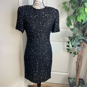 Laurence Kazar New York Vintage 80s Silk Beaded Sequin Dress Black Sz M
